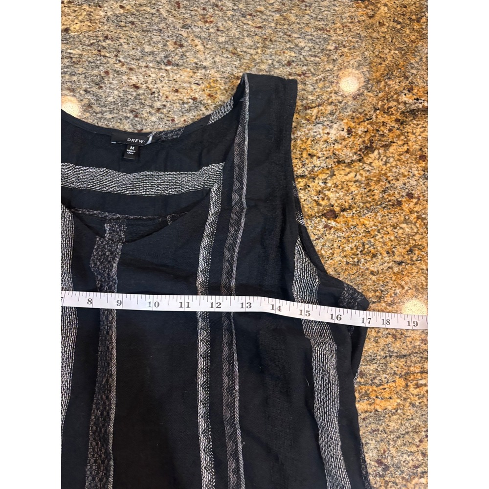 Drew Black‎ White Striped Linen Blend Tie Waist Sleeveless Midi Dress Womens M - Picture 3 of 8